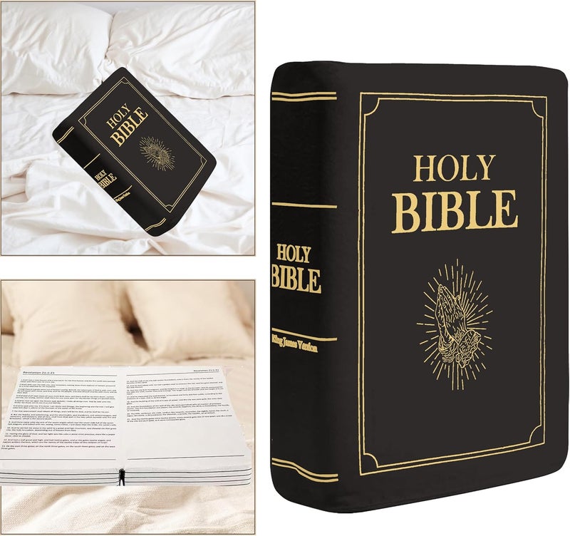VKMON Bible Pillow Book Plush That Opens, for Teens Adults Christian Gifts, Cozy Faith Bible Pillow (Black) - Image 1